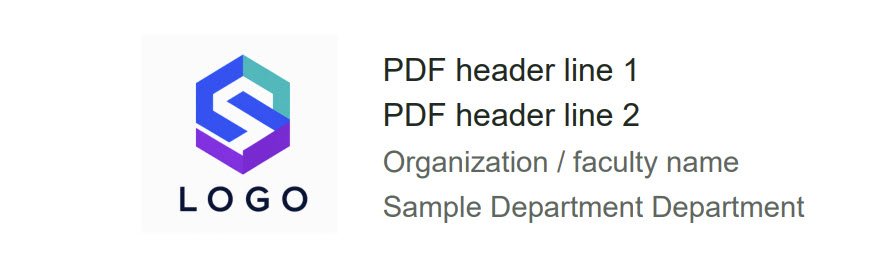 PDF header layout example showing logo and four header lines